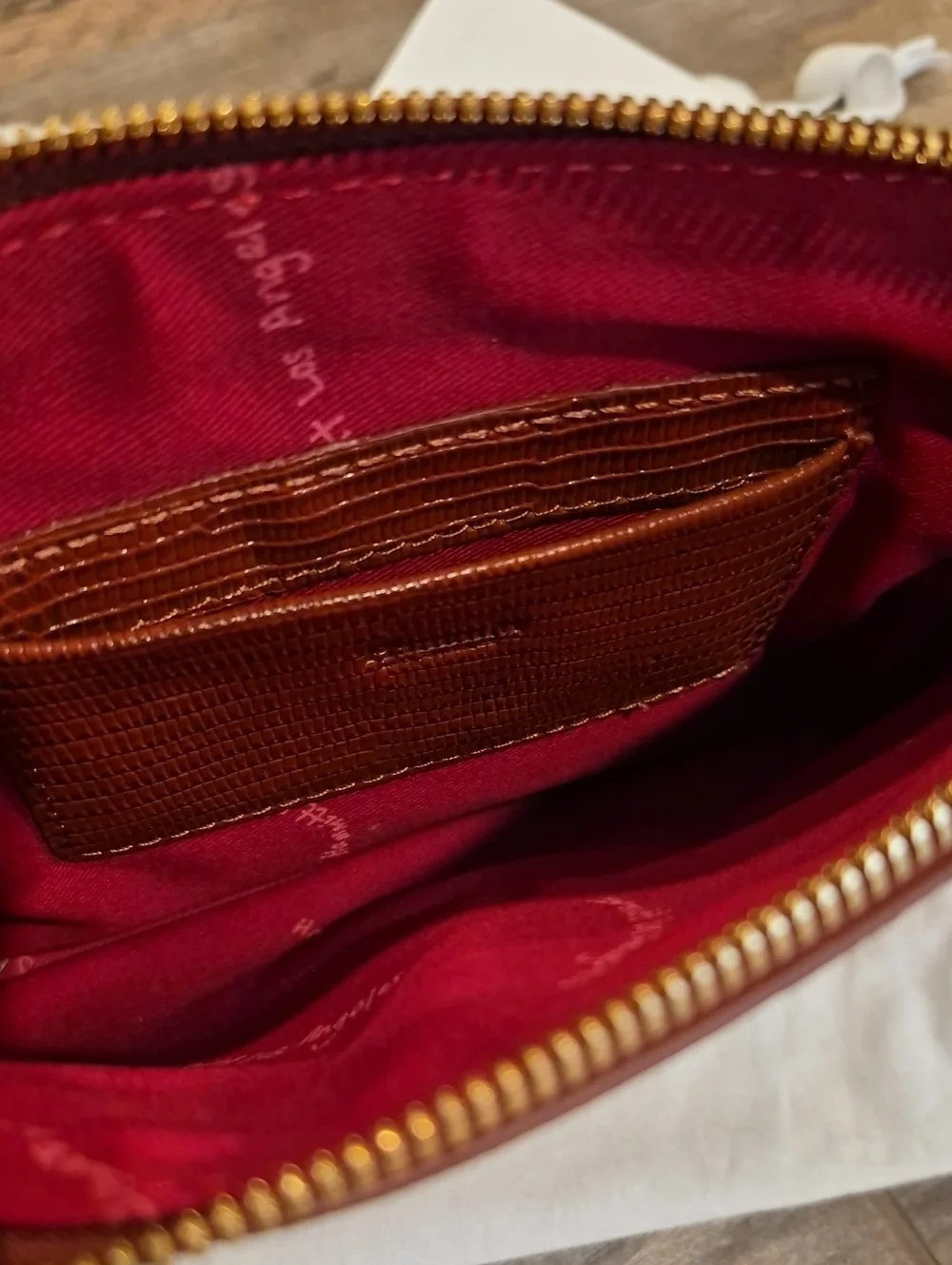 Hammitt Nash Redwood Lizard Leather Brushed Gold Clutch Wristlet Crossbody Bag